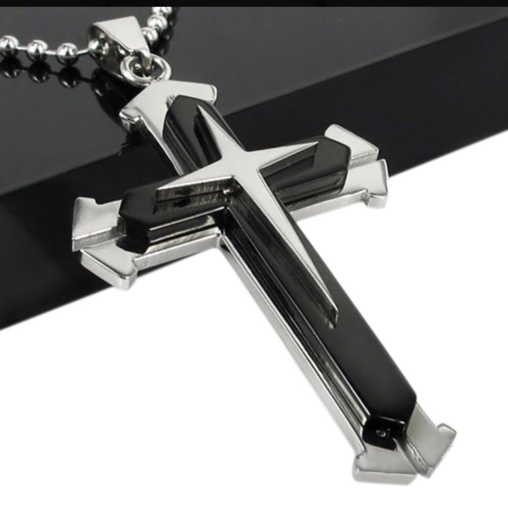 Black & Silver Cross Necklace